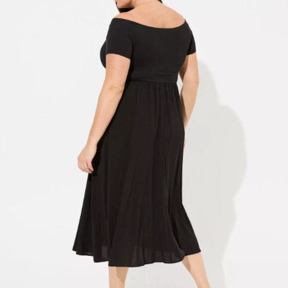 Torrid Tea Length Off the Shoulder Black Dress - Picture 2 of 2